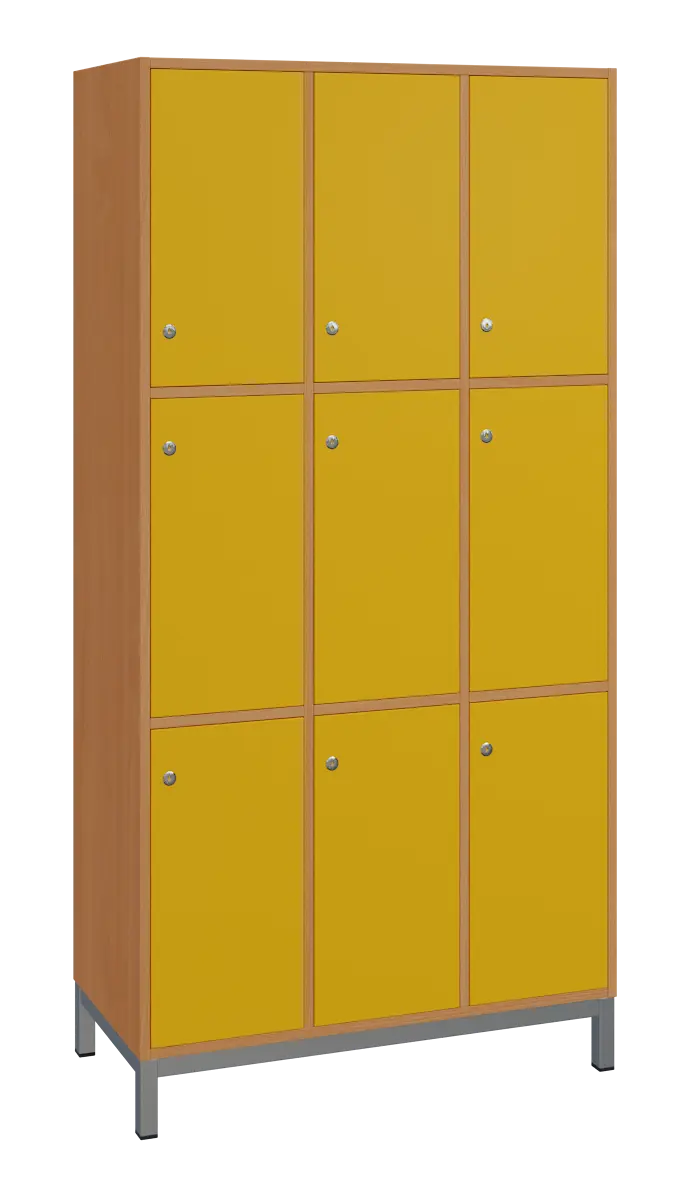 SBS-3333 šatní skříň 9-boxová, 1800x900x400 mm, kovové nohy, korpus buk royal, dvířka žlutá odio